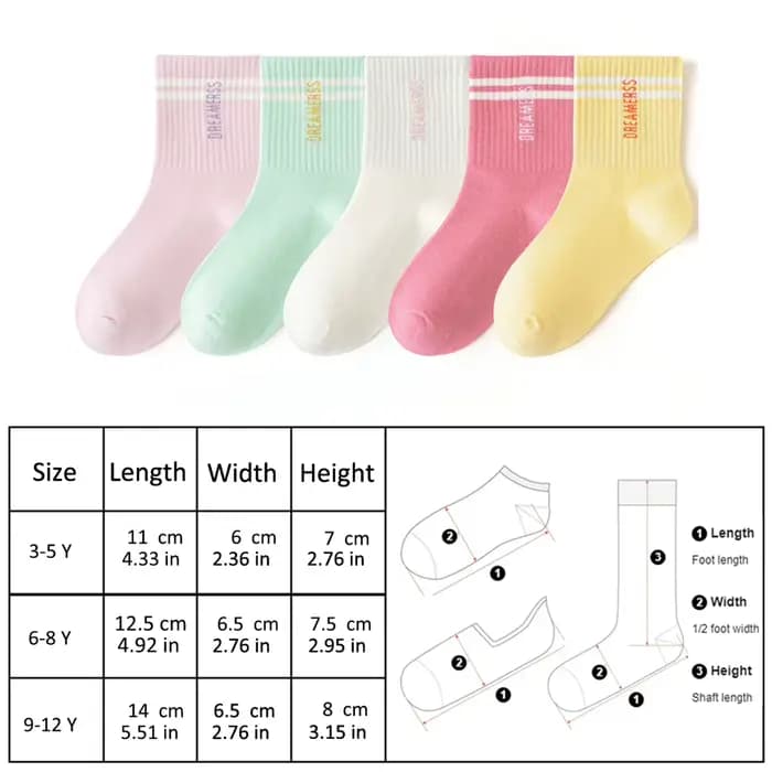5 paires de chaussettes pour filles, chaussettes mi-mollet sportives et respirantes, avec double barre et lettres, chaussettes colorées pour enfants et étudiants