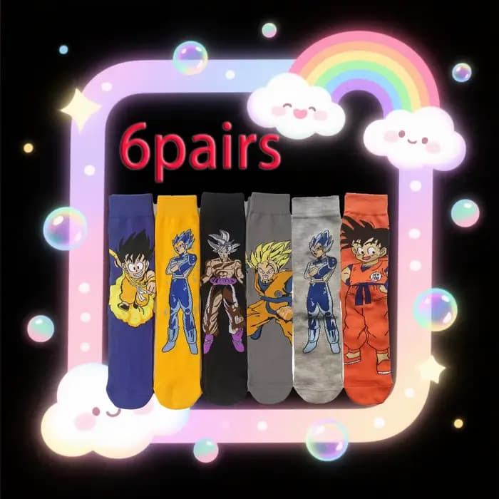 6pairsof Dragon Ball mi tube animesocks genou haute hommes chaussettes cosplay hip-hop personnalité garçon fordaily fitness exercice cyclisme