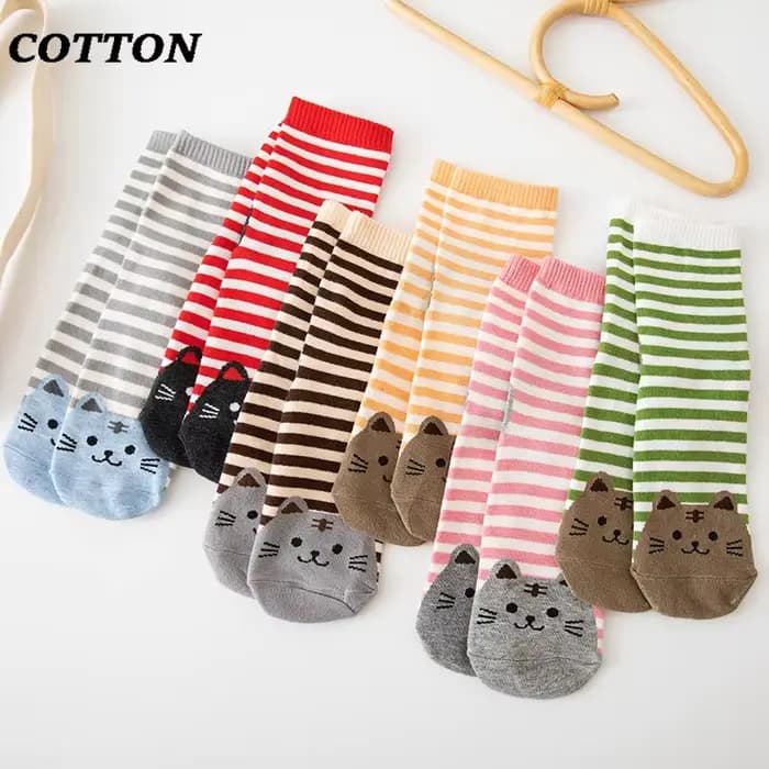 Chaussettes mi-mollet à imprimé animal pour femmes, chaussettes en coton, chaton rayé, chaud, confortable, décontracté, mignon, Kawaii, cadeau pour filles, automne, hiver