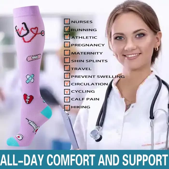 6 paires de chaussettes de Compression pour infirmières athlétiques à Circulation GRADUATED pour femmes et hommes, chaussettes hautes respirantes à motif de cœur mignon pour femmes Spo