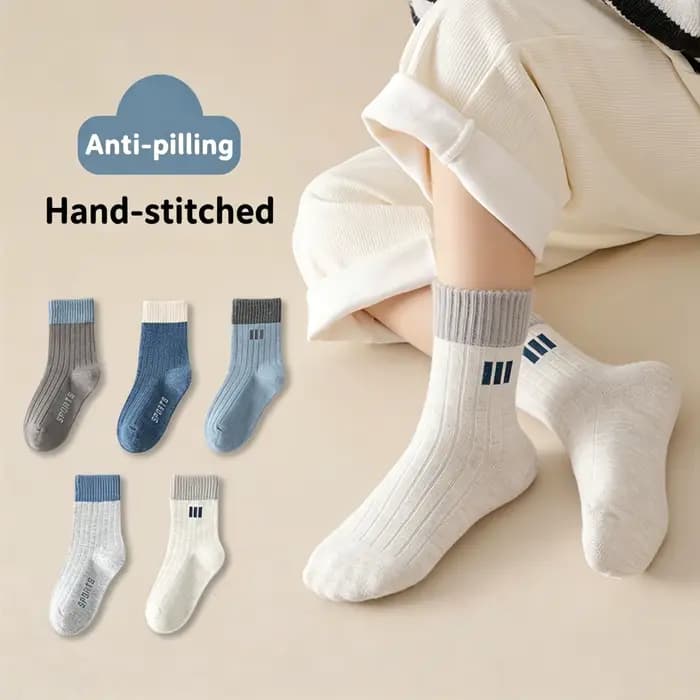 5 paires de chaussettes de sport pour enfants, simples et élégantes, adaptées à toutes les saisons, douces et confortables, chaussettes pour garçons, design à rayures verticales