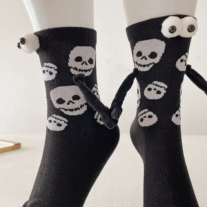 Chaussettes mi-mollet en coton, amusantes, confortables et respirantes, à motif 'Main dans la main', pour Halloween, au design original et tendance