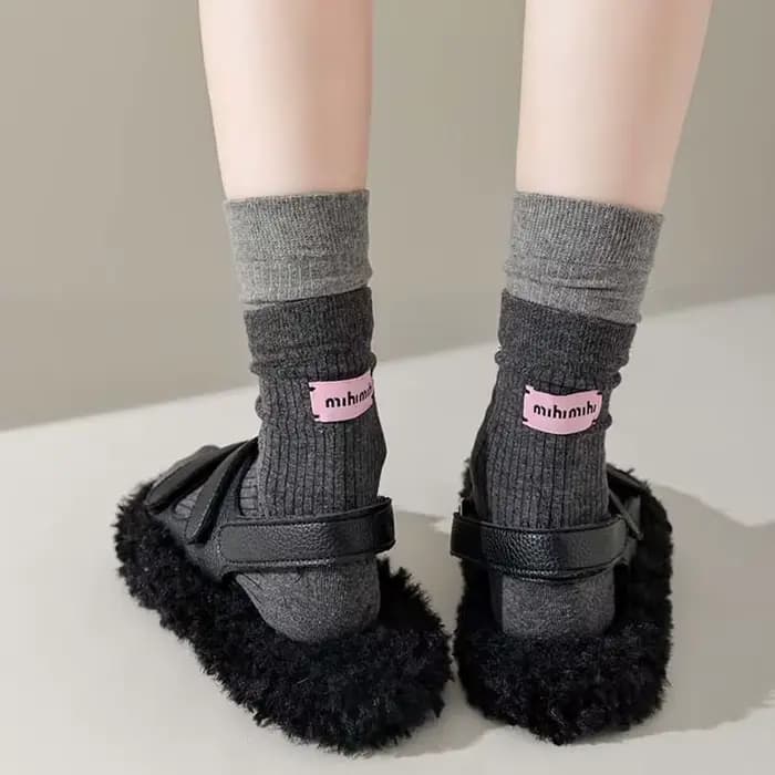 Chaussettes mi-tube en coton rayé pour femmes