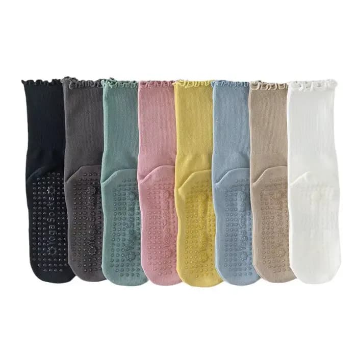 Chaussettes de yoga, chaussettes mi-mollet sans coutures, chaussettes de sport antidérapantes fines, chaussettes de fitness et de Pilates en coton peigné pour femmes