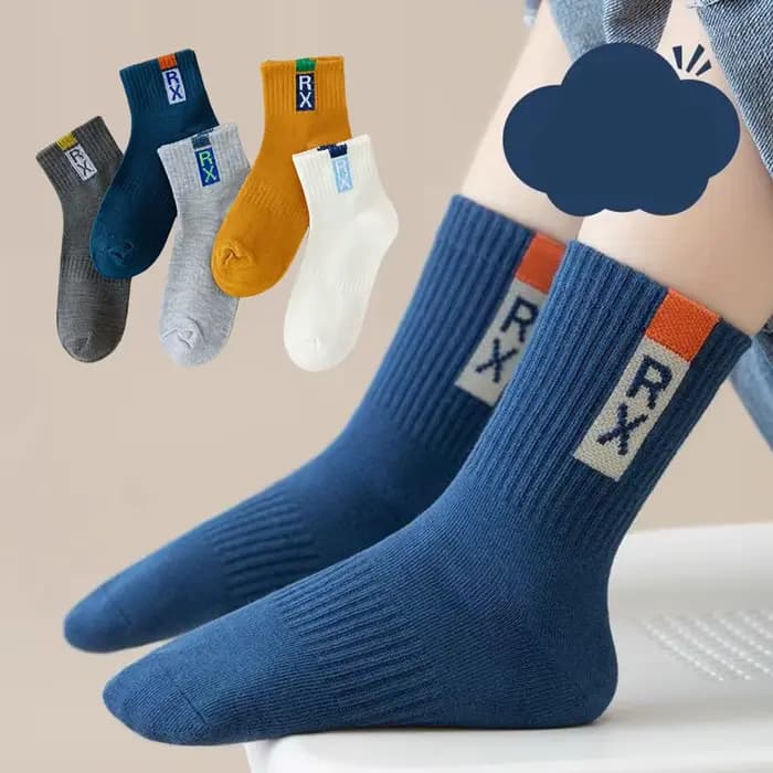 5/10 paires de chaussettes pour enfants, chaussettes de printemps, d'automne et d'hiver pour garçons avec lettres RX, chaussettes de sport pour étudiants, respirantes et confortables