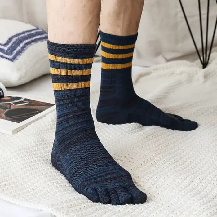 100 coton hommes orteil chaussettes été rayé contraste