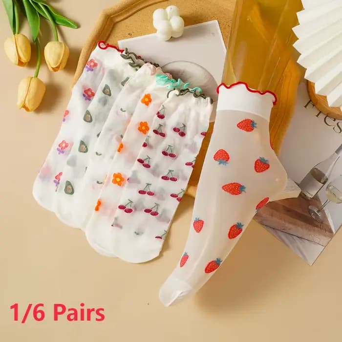 1/6 Paris femmes fruits dentelle cristal bas maille verre soie chaussettes courtes