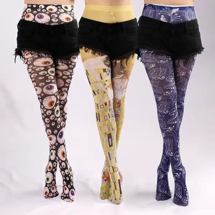 Mauvais yeux serré femmes printemps nouvelles femmes pure Sexy tatouage imprimé collants bas Anti-crochet Medias De Mujer
