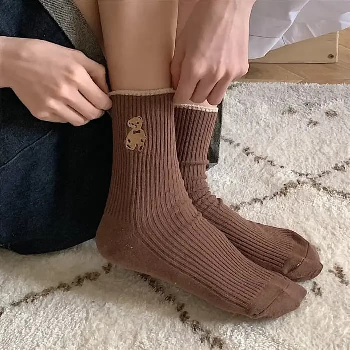 3/5/6 paires de chaussettes en coton doux à motif d'ours de dessin animé