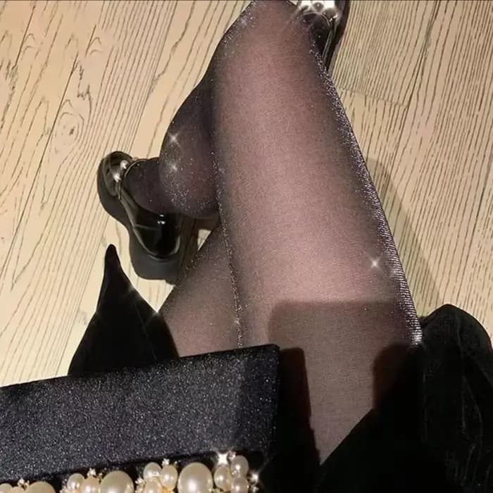 Bas noirs brillants et Sexy, collants transparents, sous-vêtements charmants pour femmes, bonneterie brillante à paillettes pour dames