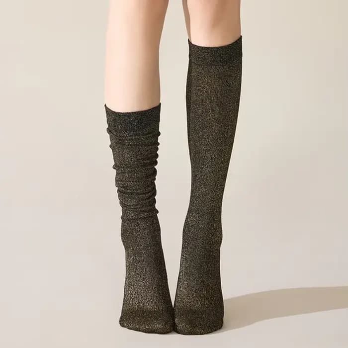 Polyvalent à la mode fil métallique brillant femmes genou chaussettes hautes Lurex mignon Slouch mollet