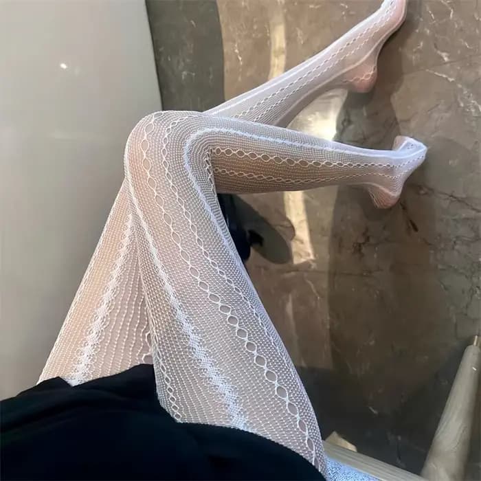 Collants noirs ajourés pour femmes, style rétro américain, en maille respirante, dentelle résille, effet transparent et sexy