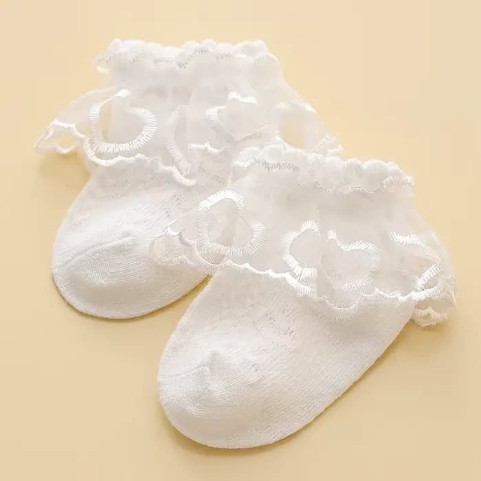 Chaussettes de princesse en dentelle florale pour bébés filles, chaussettes antidérapantes blanches à volants mignonnes pour enfants, chaussettes de danse décontractées pour nourrissons