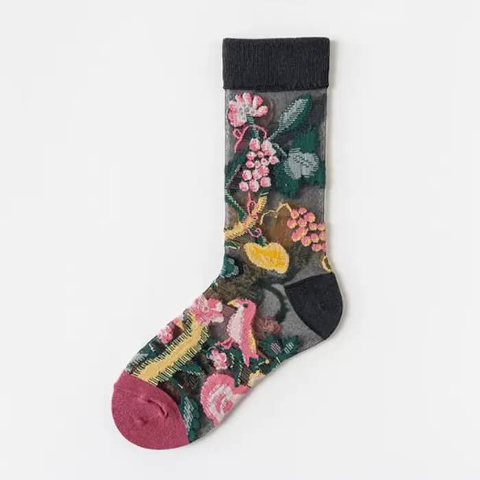 5 paires/ensemble France Hipster Design verre soie fleur oiseau drôle chaussettes femmes Transparent Art cheville