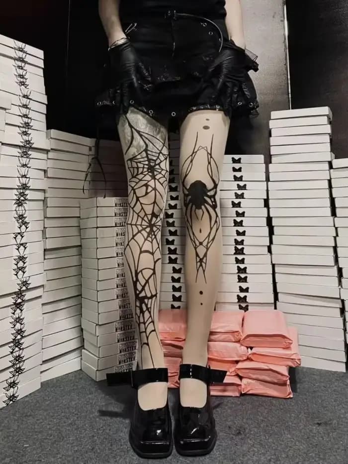 Collants gothiques Vintage en résille foncée pour femmes