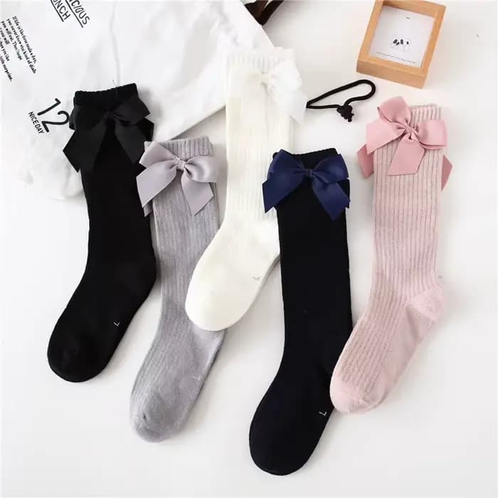 Chaussettes solides pour enfants avec nœuds, chaussettes en coton pour bébés filles, chaussettes longues douces pour tout-petits, chaussettes hautes de princesse pour filles, 2024