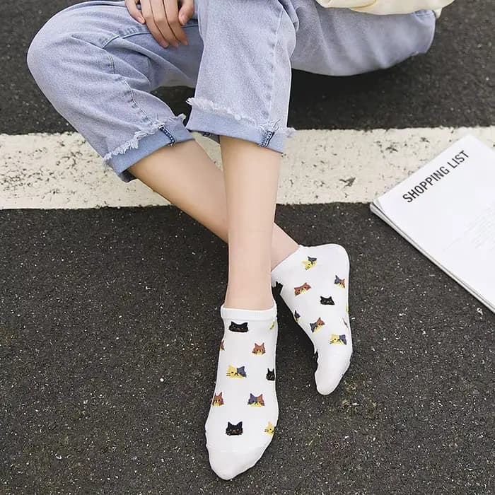 5 paires nouvelles femmes chaussettes mignon dessin animé chat coton cheville