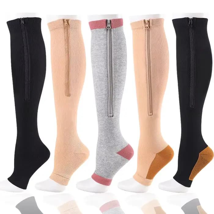 Chaussettes de Compression fermeture éclair mode femmes hommes soulagement de la douleur genou haute fermeture éclair jambe soutien genou Sox bout ouvert couleur unie chaussettes YSZ02