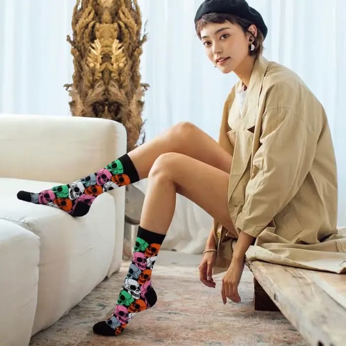 Chaussettes mollet amusantes pour femmes, Halloween, chauve-souris, crâne, tête de citrouille, horreur, vacances, Cosplay, tendance, cadeau, nouvelle collection 2025