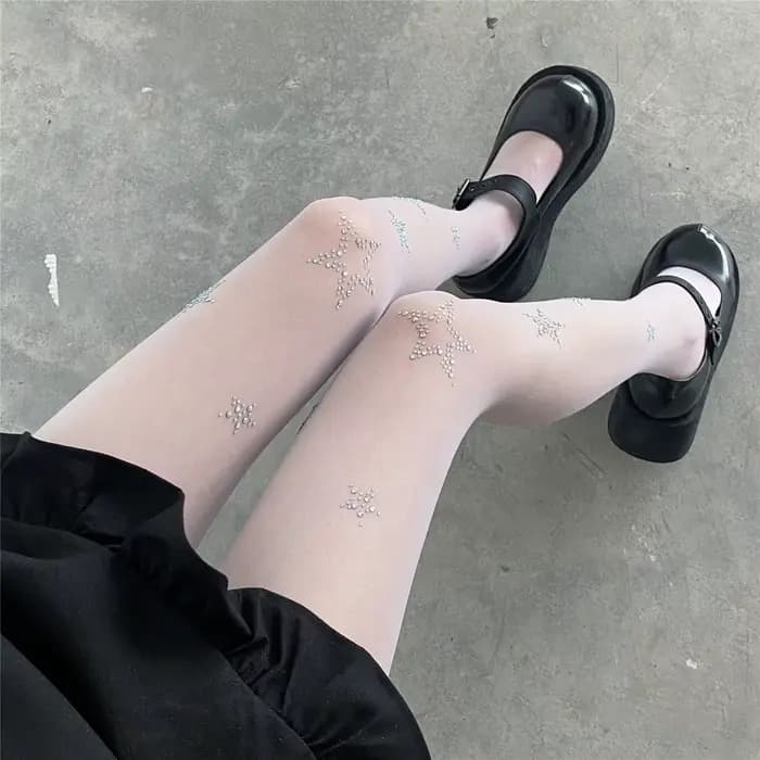 JK Lolita-Collants étoiles en biscuits pour femmes, collants brillants, cuisse haute, bas pour filles, lingerie sexy, bonneterie