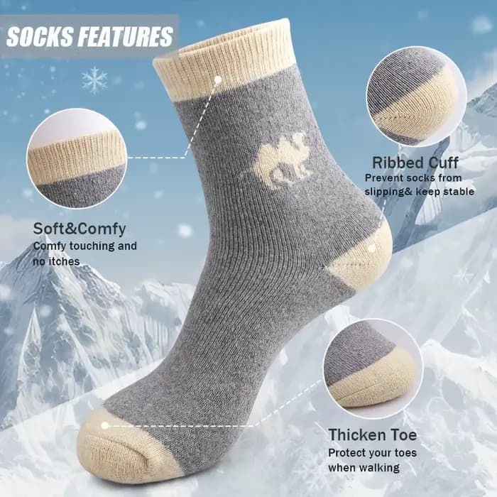5 paires de chaussettes thermiques d'hiver, en peluche épaisse, évacuant la transpiration, mi-mollet, douces, élastiques, résistantes au froid, pour Sport de plein air, randonnée