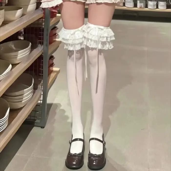 1 paire chaussettes à volants pour femmes