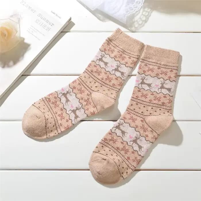 Chaussettes chaudes en laine pour femmes, jolies chaussettes de nuit à motifs d'élan moelleux pour dames, noël, animaux, pour dames et filles