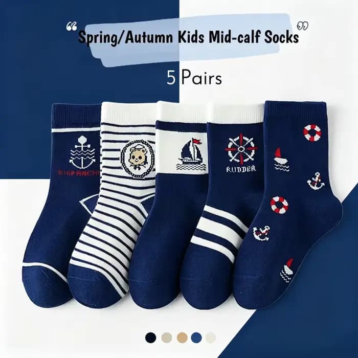 Chaussettes en coton pour enfants 1-14T, 5 paires/lot, chaussettes en coton doux, chaussettes mollet, chaussettes d'équipage pour petits grands garçons