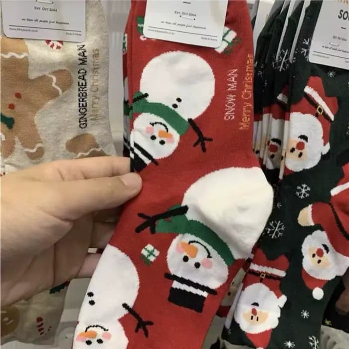 4 paires hommes femmes chaussettes imprimées de noël dessin animé bonhomme de neige pain d'épice homme renne père