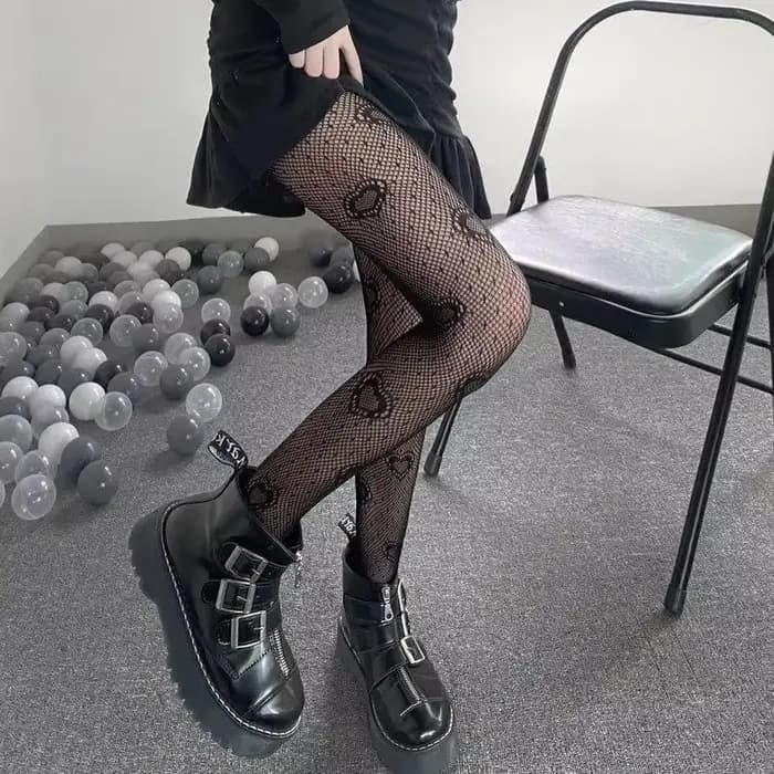 Coeur maille fille collants bas blanc résille