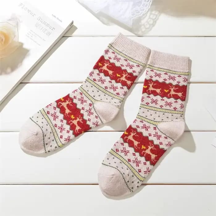 Chaussettes chaudes en laine pour femmes, jolies chaussettes de nuit à motifs d'élan moelleux pour dames, noël, animaux, pour dames et filles