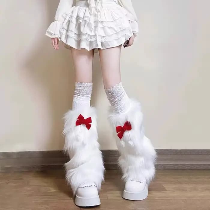 Guêtres en fausse fourrure blanche