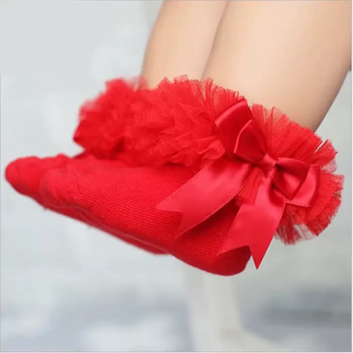 Chaussettes bébé fille avec nœud papillon dentelle à volants princesse chaussette en coton avec rubans Multi couleurs