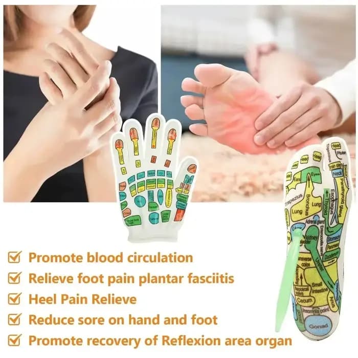 Lot de 6/2 paires de chaussettes et gants d'acupression double face colorés – Réflexologie, massage des pieds et des mains, soulagement de la fatigue et des douleurs, outil de soin des pieds