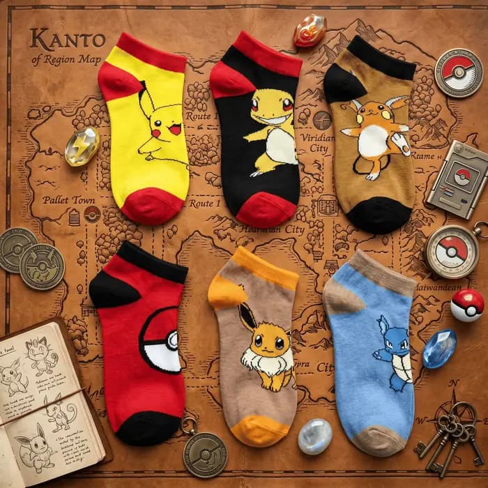 Chaussettes Pokémon en coton Pikachu Charmander Squirtle, chaussettes décontractées respirantes à coupe basse pour hommes et femmes