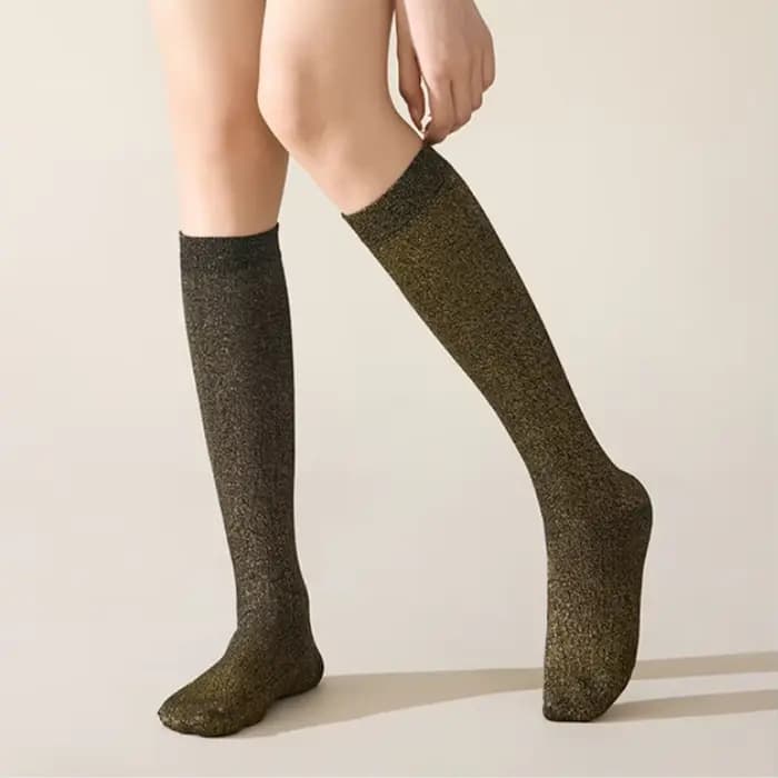 Polyvalent à la mode fil métallique brillant femmes genou chaussettes hautes Lurex mignon Slouch mollet