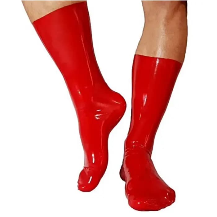 Chaussettes 2D en Latex, bonneterie Sexy aux genoux, uni, Cosplay, sans couture, sans colle, bas une pièce, épaisseur supplémentaire de 0.6mm