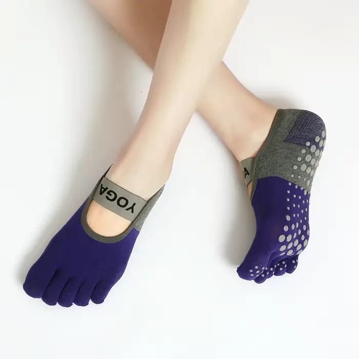 Chaussettes à bandes antidérapantes en coton pour femmes, pour exercice, Fitness, Pilates, à cinq orteils
