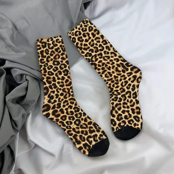 Chaussettes habillées léopard véritable pour hommes, personnalisées, Cool, unisexes, chaudes, confortables, imprimées en 3D, Sexy, en fourrure d'animal africain