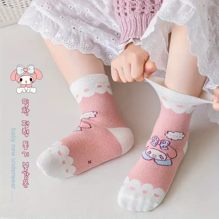 Chaussettes pour enfants Kawaii My Melody, lot de 5, chaussettes en coton doux pour filles, chaussettes respirantes pour enfants avec des dessins mignons pour un usage quotidien