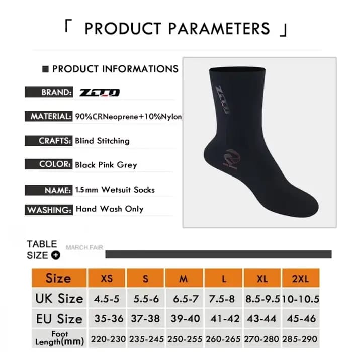 1 paire de chaussettes de plongée en néoprène pour hommes et femmes