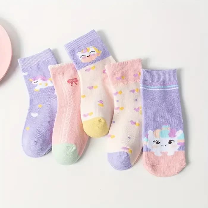 5 paires de chaussettes pour enfants à motif licorne de dessin animé