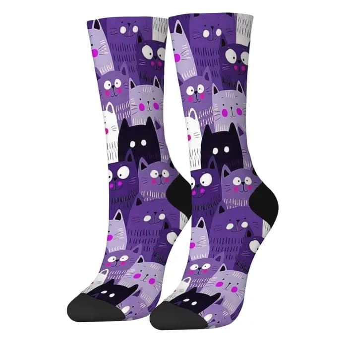 Chaussettes mi-mollet à motif de chat violet