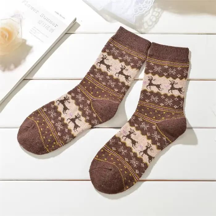 Chaussettes chaudes en laine pour femmes, jolies chaussettes de nuit à motifs d'élan moelleux pour dames, noël, animaux, pour dames et filles