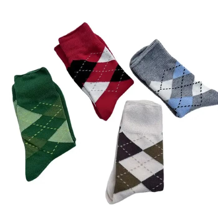 Chaussettes mi-mollet respirantes à motif losanges pour femme, collection Printemps-Été, couleur unie simple, style rétro preppy britannique, chaussettes en molleton, vente en gros
