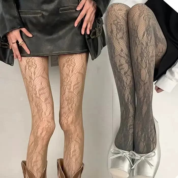 Collants noirs sexy en résille à motif floral