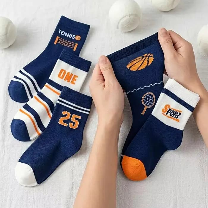 5 paires de chaussettes mi-mollet pour enfants garçons – style sport tennis