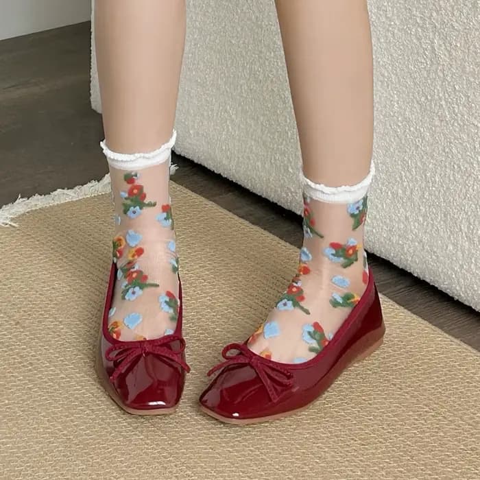 Fleur broderie motif mode chaussettes pour femmes été respirant à la mode chaussettes décontractées mignon mode Style coréen Transparent La