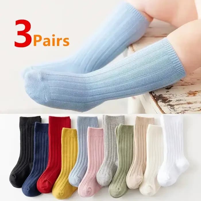 3 paires/lot bébé genou chaussettes hautes enfants filles garçons doux coton longue chaussette mignon espagnol rayure