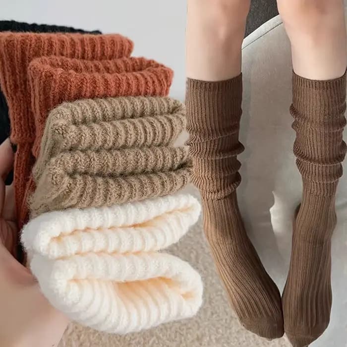 Chaussettes longues en laine douce pour femmes, automne hiver, cachemire, bas tricoté solide, slim, décontracté, hautes, moelleuses, chaudes et épaisses pour filles